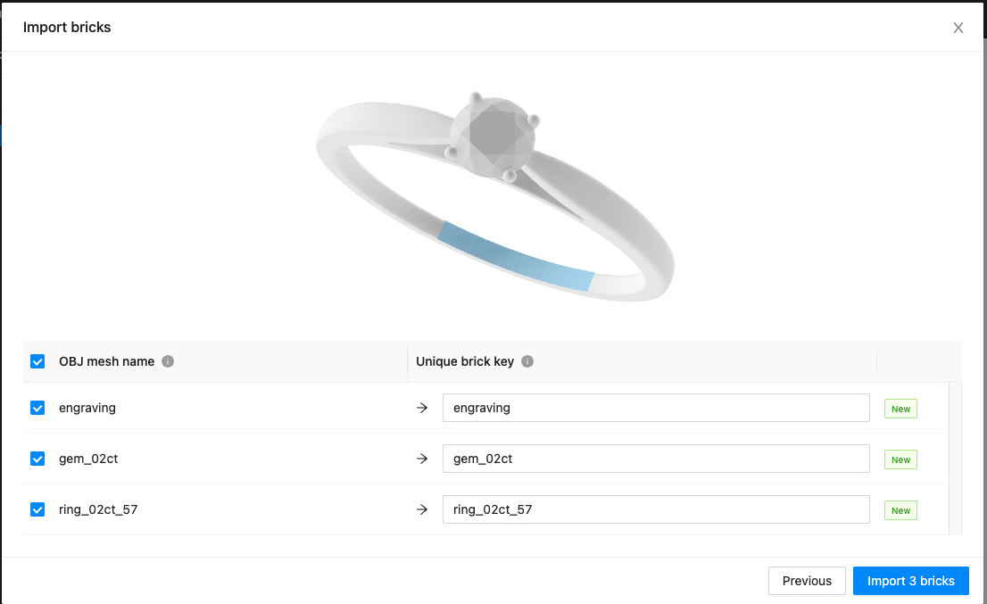 OBJ import of ring engraving marking zone