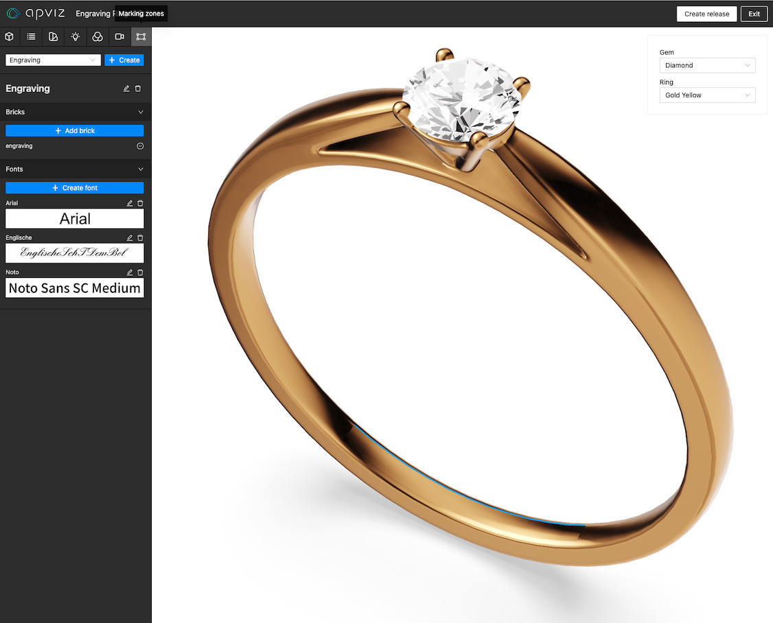 Marking zone definition for ring engraving