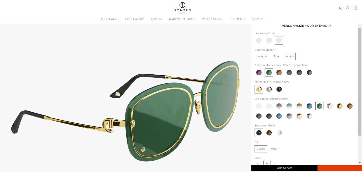 Dyades Paris high-end eyewear 3D configurator