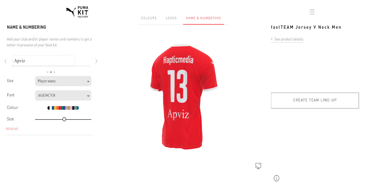 Puma’s 3d configurator for custom jersey