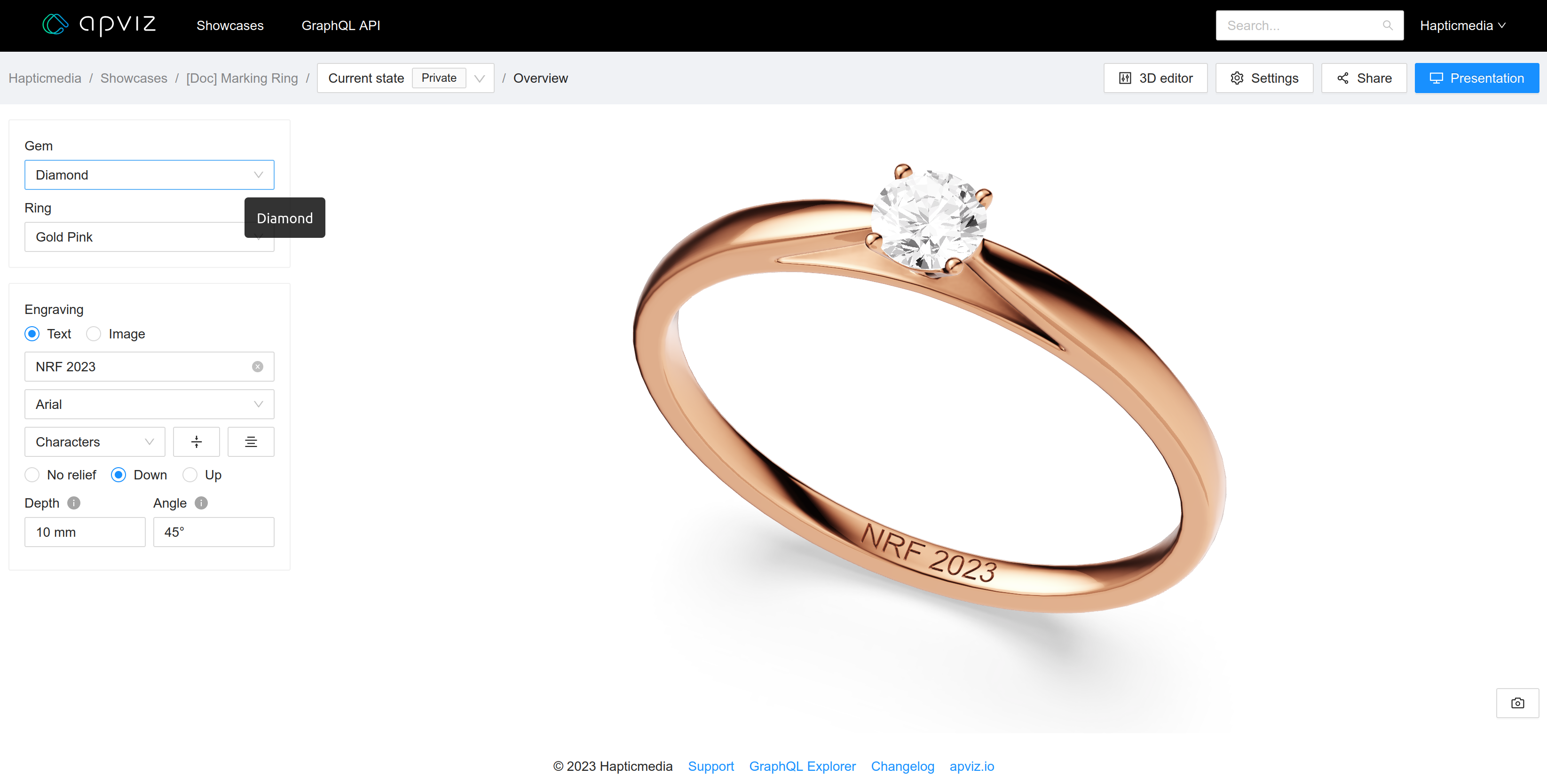 Real Time engraving feature Ring with online real time engraving feature